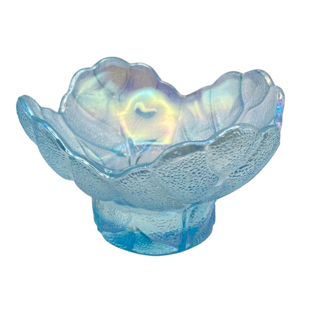 VTG LE Smith Iridescent Carnival Glass Candle Holder - Candy Bowl - Cabbage Leaf
